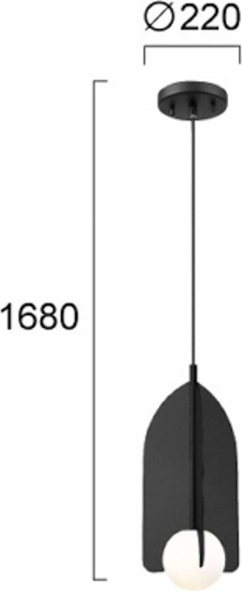 Hengelampe Fedora, Ø 22 cm, svart, metall/glass