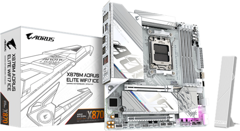 X870M AORUS ELITE WIFI7 ICE Hovedkort - AMD X870 - AMD AM5 socket - DDR5 RAM - Micro-ATX