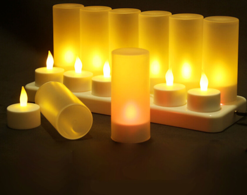Batteridrevne LED-lys med timer, oppladbare telys gir opptil 30 timer kontinuerlig varmhvit belysning, ideell for romantikk