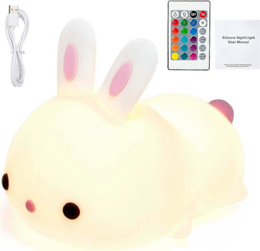 Baby Nattlampe, LED Nattlampe for Barn Flerfarget Silikon Kaninlampe