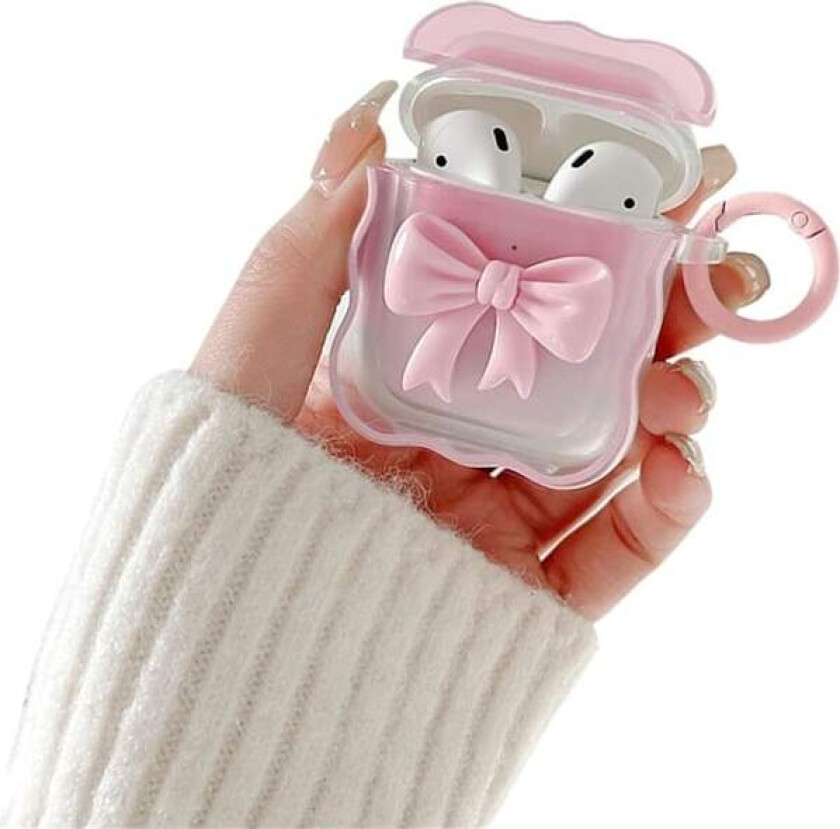 Kompatibel med AirPods 2 & 1 Deksel Myk Transparent TPU med Søt 3D Farge Sløyfe Design Støtsikker Nøkkelring Deksel for Airpods 2 & 1 Rosa