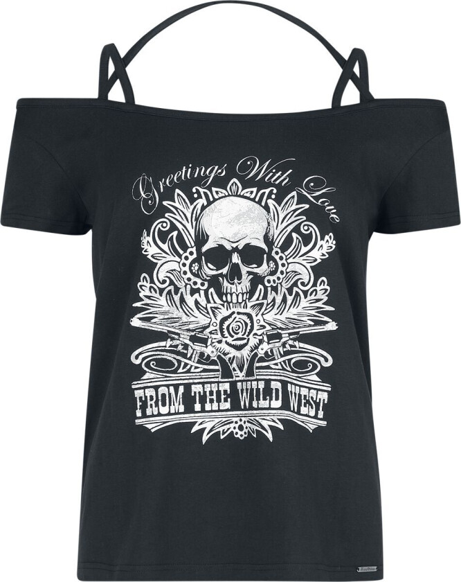 Rockabilly T-skjorte - Wild West Skull Shirt - S til XXL - Damer - svart