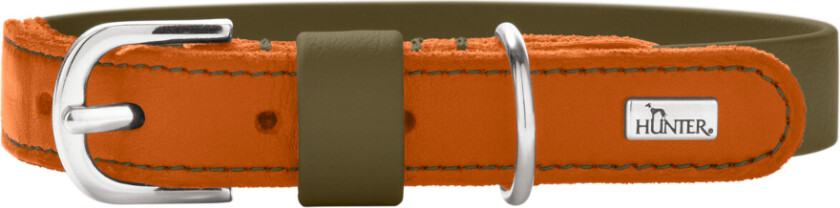 HUNTER halsbånd Wolmar BioThane® x lær, khaki/oransje - Størrelse S-M: 50 cm langt, 24 mm bredt