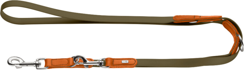 HUNTER Justerbar bånd Wolmar BioThane® x lær, khaki/oransje - 200 cm lang, 19 mm bred