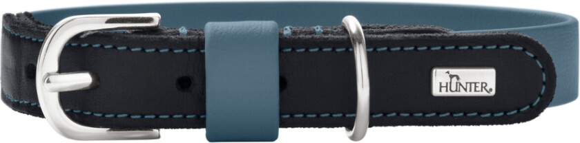 HUNTER halsbånd Wolmar BioThane® x lær, røykblå/svart - Størrelse S-M: 50 cm langt, 24 mm bredt