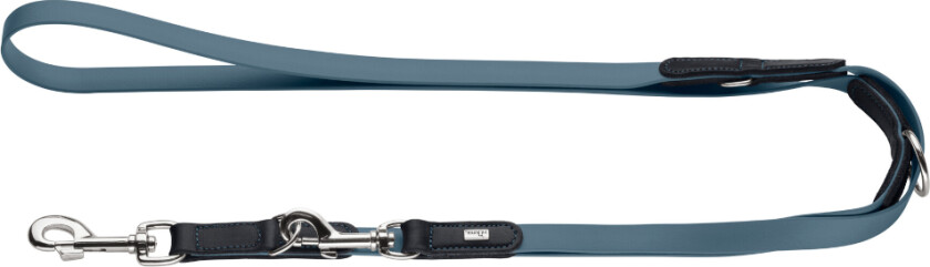 HUNTER Justerbart hundebånd Wolmar - BioThane® x lær, blågrå/svart - 200 cm langt, 19 mm bredt