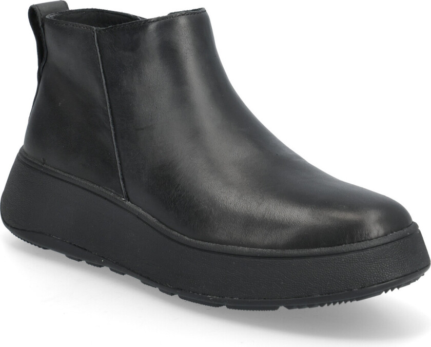 F-Mode Leather Flatform Zip Ankle Boots - Black - 38