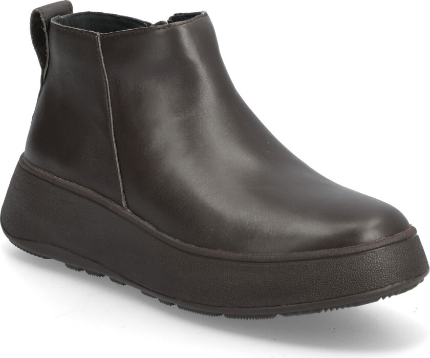F-Mode Leather Flatform Zip Ankle Boots - Brown - 36.5