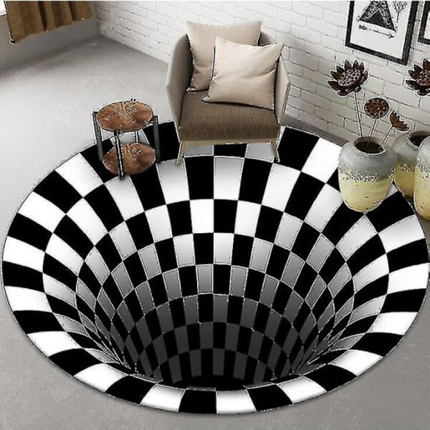 3D Vortex Illusjon Rund Matte Sklisikker Matte Rutete Dørmatte Flo