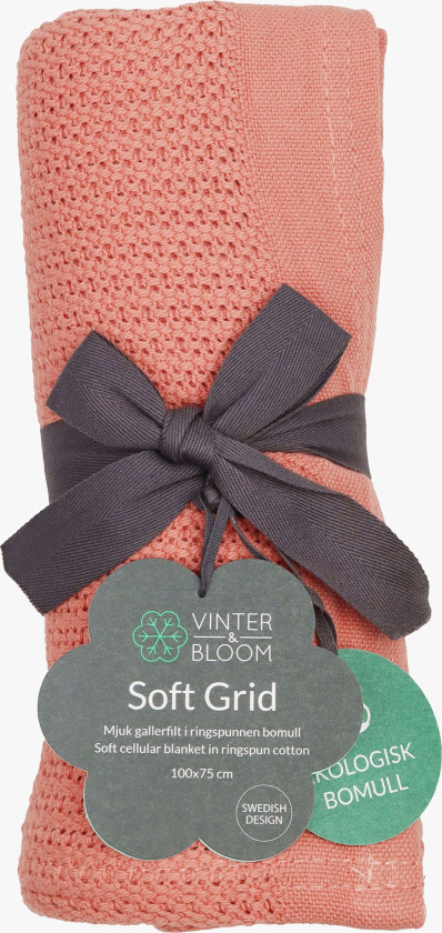 Vinter & Bloom Soft Grid EKO Helseteppe, Clay Coral - Tekstiler - Bomull