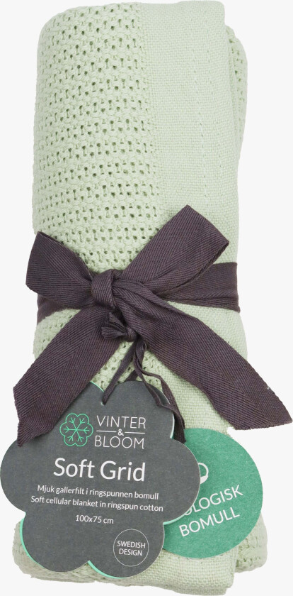 Vinter & Bloom Soft Grid EKO Helseteppe, Tender Green - Tekstiler - Bomull