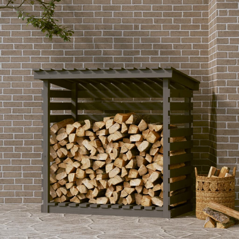 Vedstativ grå 108x73x108 cm heltre furu