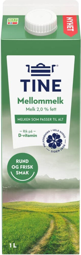 Mellommelk Melk 2% Fett 1l