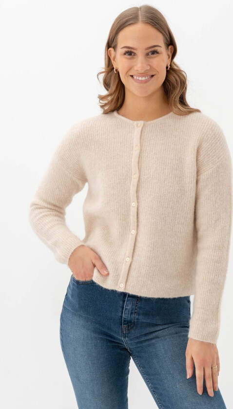 Sia Ras Long Sleeve Knit O-Neck Cardigan - Beige - Dame - Cardigans