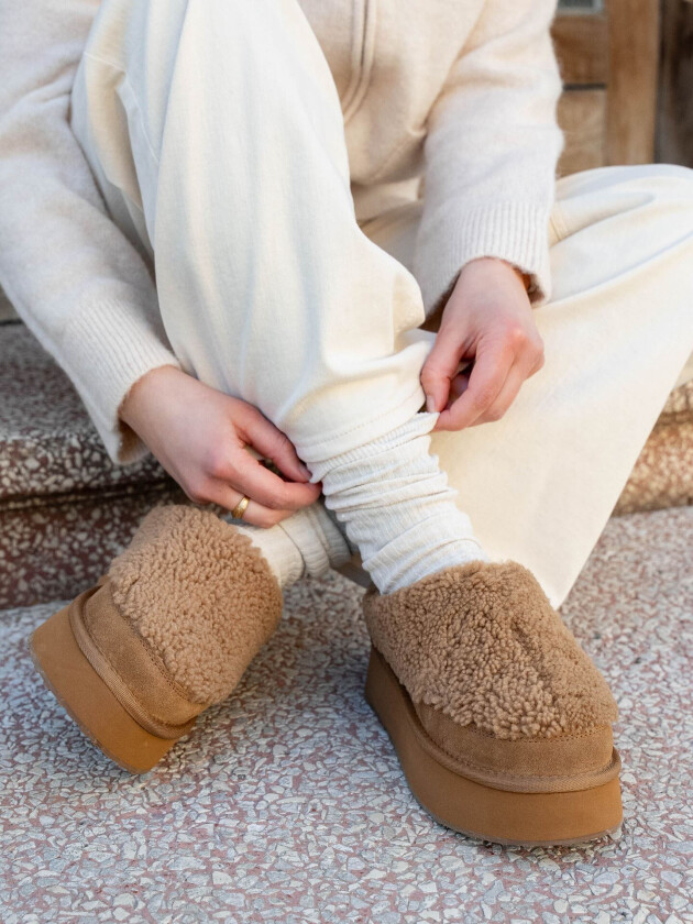 Cabot Curly Wool - Beige - Dame - Sko - Tøfler