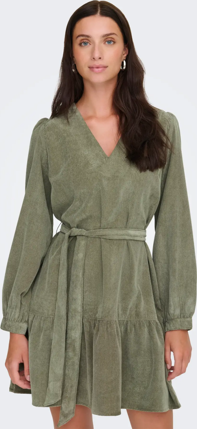 Marike Life Long Sleeve Cord Belt Dress - Grønn - Dame - Kjoler - Julekjoler