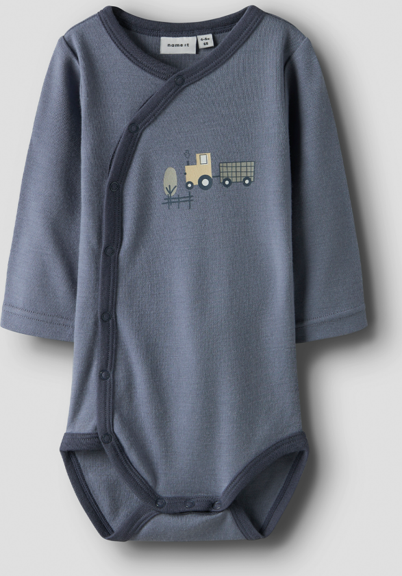 Willit Wool Long Sleeve Wrap Body - Blå - Barn - Body - Ullbody