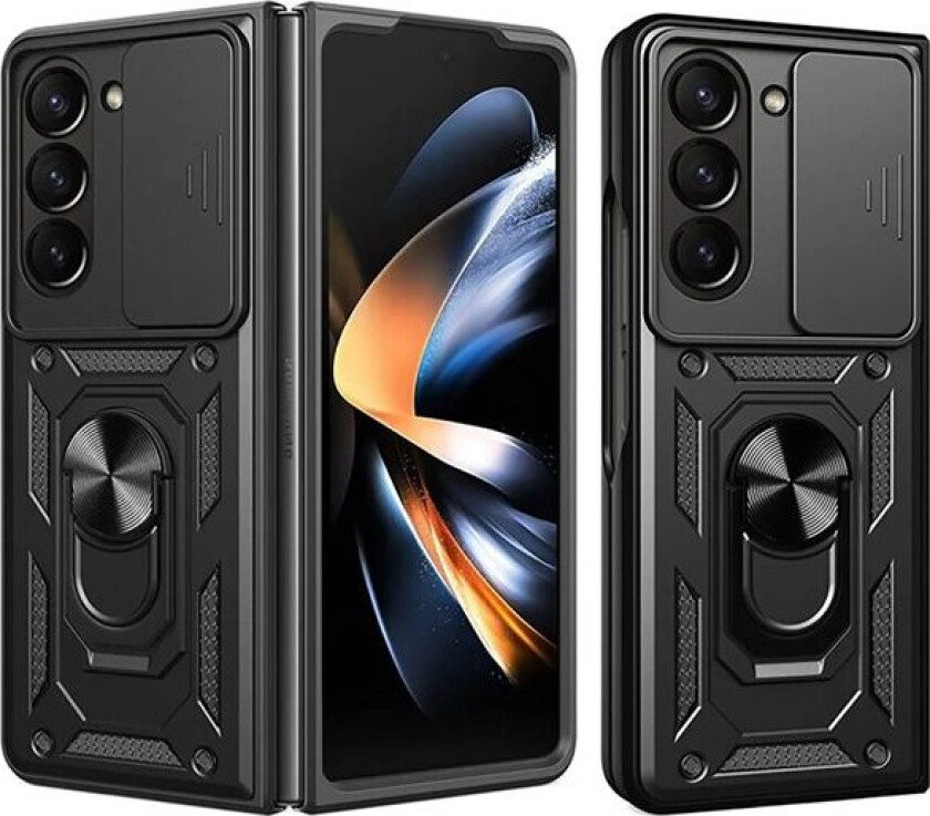 Hybrid Armor Camshield pansrede etui med stativ og kameradeksel til Samsung Galaxy Z Fold 7 - Svart