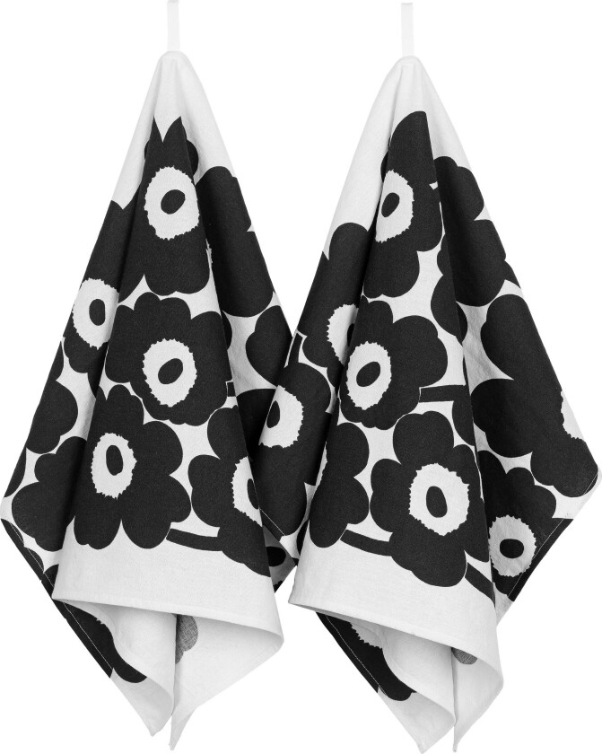 Unikko Kjøkkenhåndkle 47x70 Cm 2-pk / Hvit - Kjøkkenhåndklær Bomull Sort - 075055-190