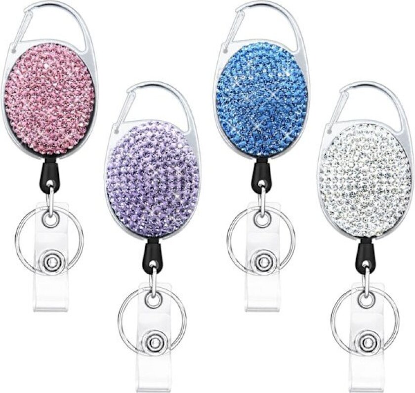 Pieces Bling Rhinestone Uttrekkbar Merkeholder, Glitrende Merkeholder med Belteklips og Nøkkelring