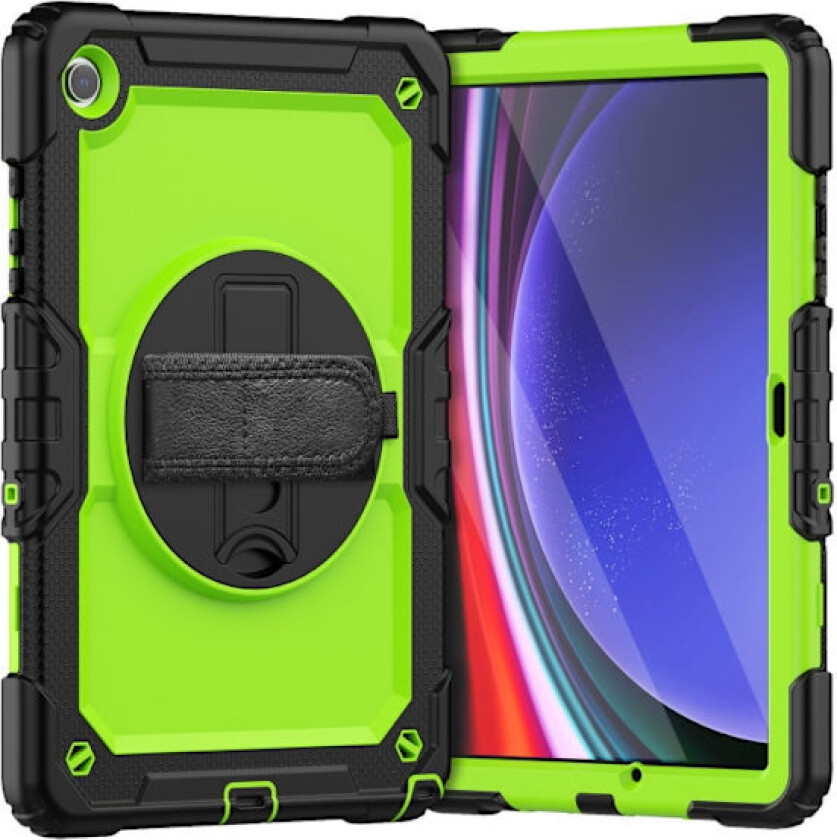 Samsung Galaxy Tab A9+ Deksel i silikon + PC med skulderstropp Svart & Gul Grønn
