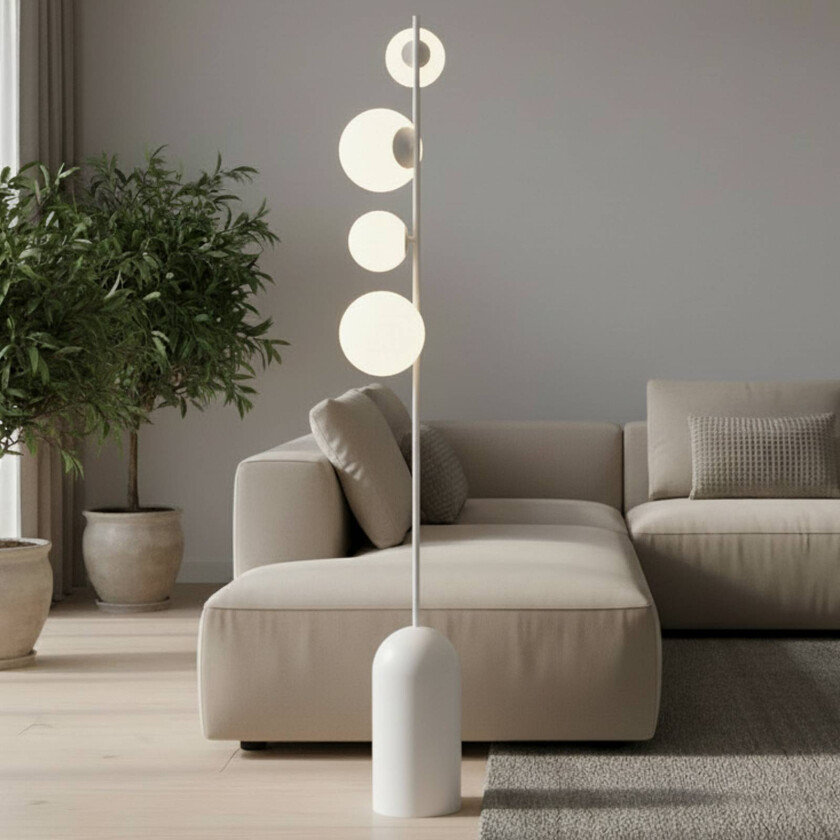 Gulvlampe Etno LP4, hvit, glass/stål, høyde 140 cm, G9