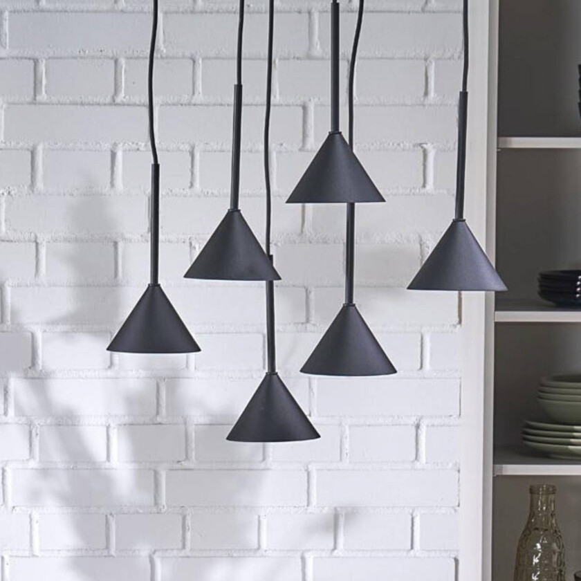 Hengelampe Cono Mini, 6 lyskilder, svart, E27