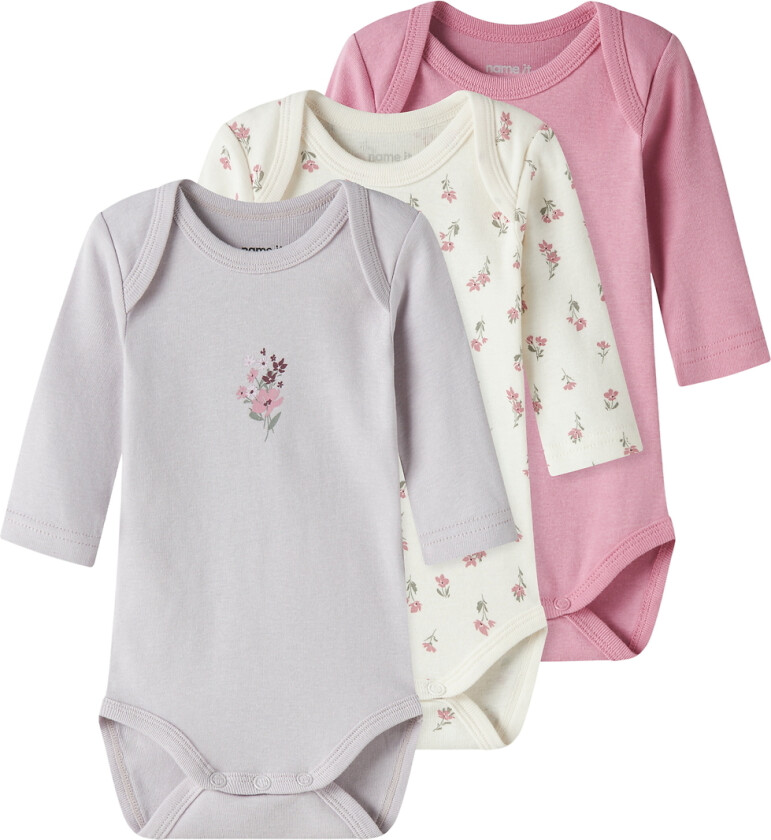 Body I/e - 3-pack - Noos - NbfBody - Jet Strøm/med Lilac - - 2 år (92) - Langermet Body