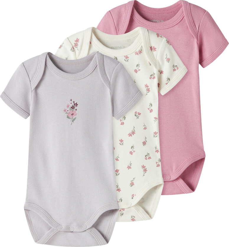 Body k/e - 3-pack - Noos - NbfBody - Jet Strøm/med Lilac - - 50 - Kortermet body