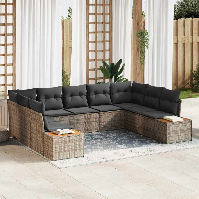 Hagesofa Set med pute med lagring 5 pcs Grå Polyrattan