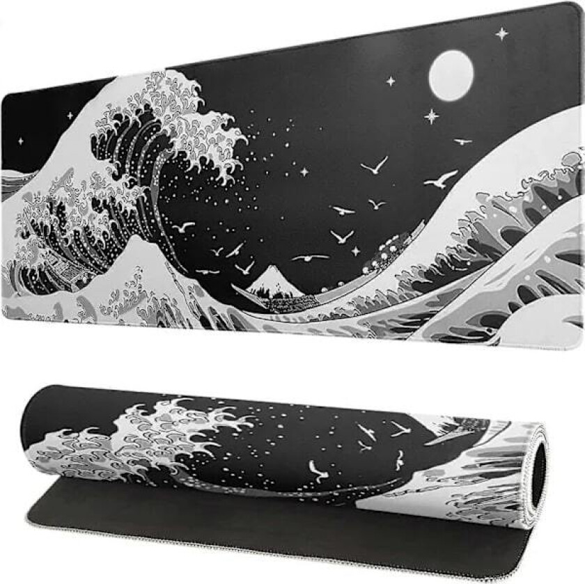 Japansk Svart Havbølge Musematte Abstrakt Svart Gaming Musematte 300*800*3mm cm (Tegneserie Havbølge)