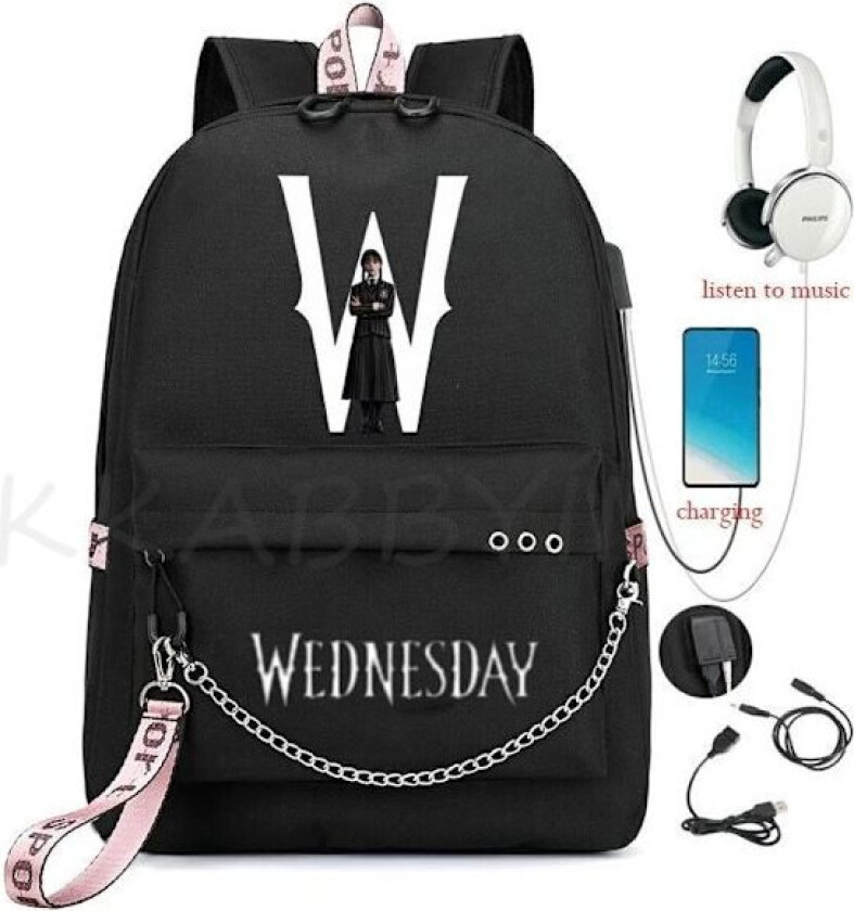 Wednesday Addams Ryggsekk Mirabel Madrigal Skolesekk USB Lader Ryggsekk Reise Notatbok Skolesekk For Barn Studenter bilde farge10
