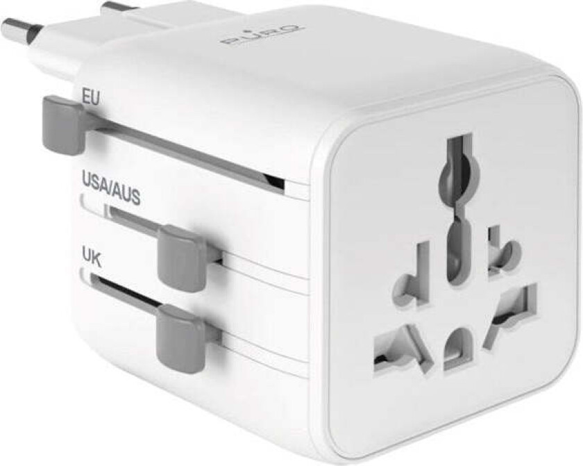 Universell Reiseadapter 2500W - Kompatibel med EU / UK / US / AUS - Hvit