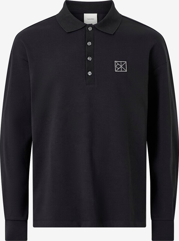 Collegegenser LS Double Face Rib Polo - Svart