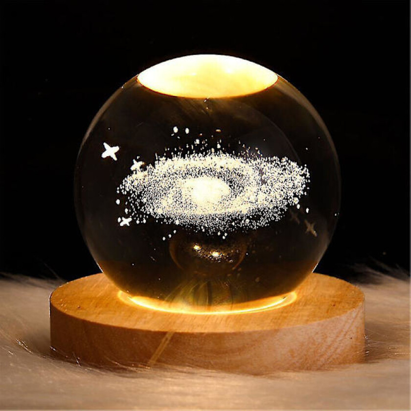 3D Galaxy Solsystem Krystallkule Nattlampe Saturn Måne Planet Lasergravert Nattbord/Skrivebordslampe Med Base Gave