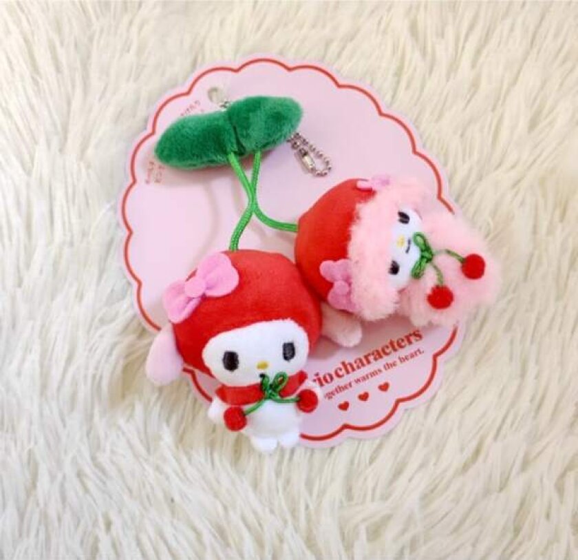 Mub - Kawaii Anime Sanrio-inspirerte Kirsebær Plysjdyr Veskeanheng Tegneserie Purin Hund Kuromi Katt Dukke Nøkkelring Jentegaver