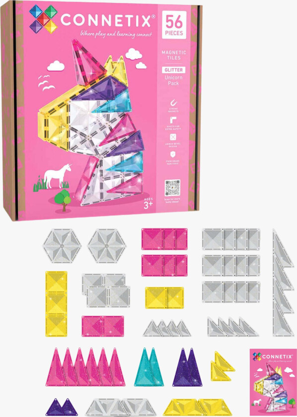 Magnetiske Byggeklosser Glitter Enhjørning 56 Deler - Magnetleker - Plast