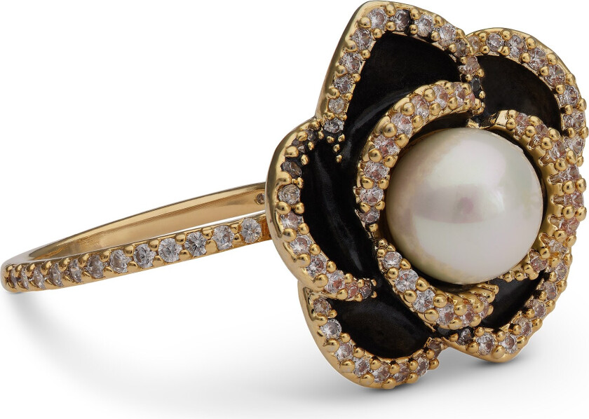Coco rose ring - Jet / ivory pearl 18 mm