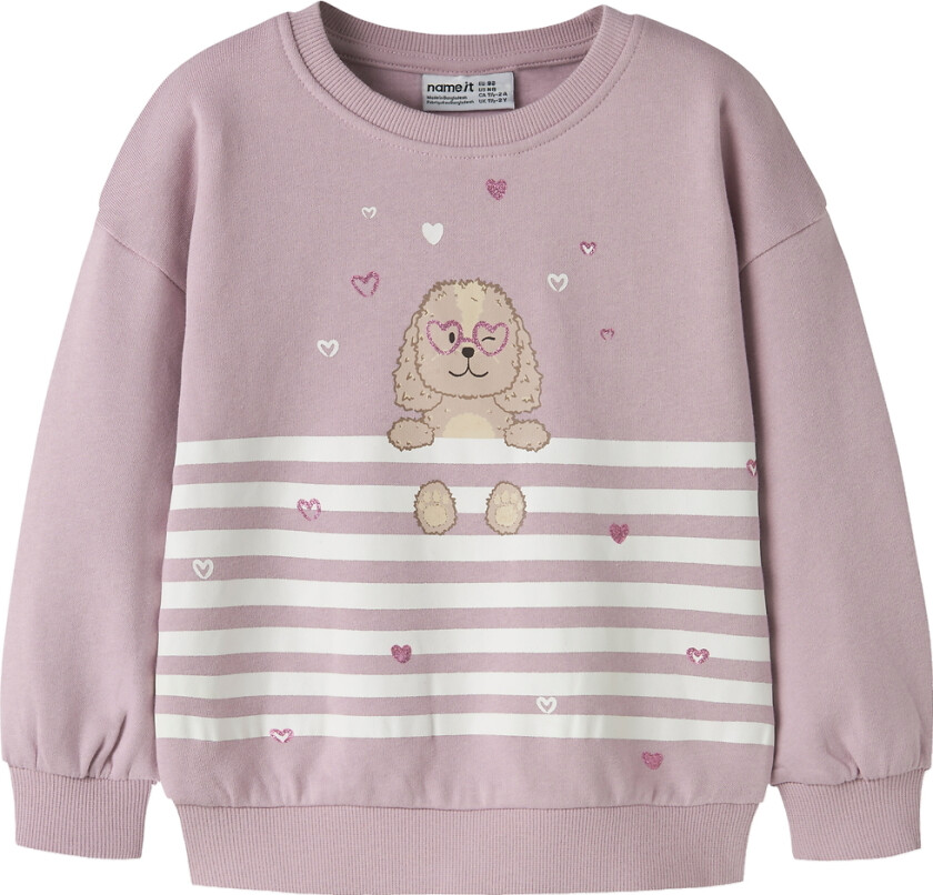 Collegegenser - NmfValona - Dawn Rosa/Dog Heart Stripe - - 4 år (104) - Collegegenser