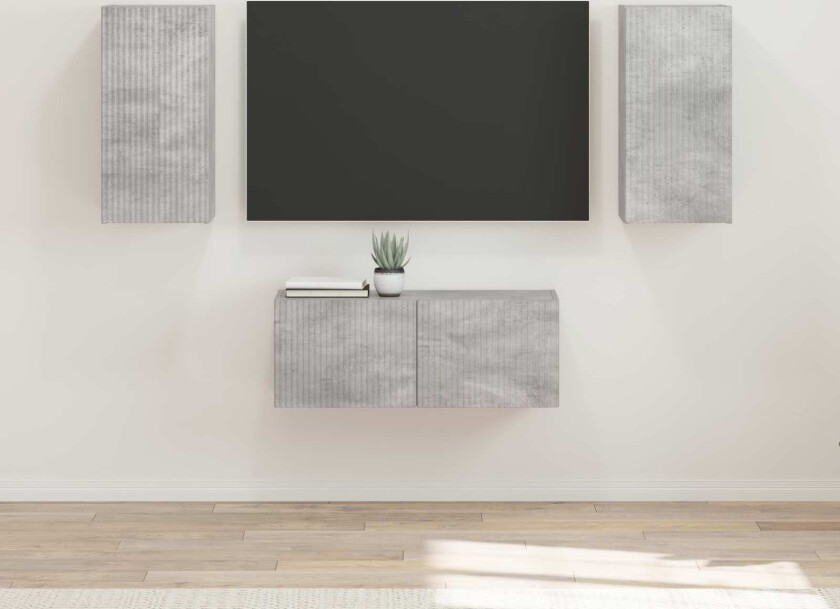 TV-benksett Veggmontert 6 pcs Betonggrå Konstruert tre