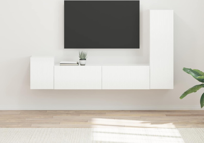 TV-benksett Veggmontert 4 pcs Høyglanset hvit Konstruert tre