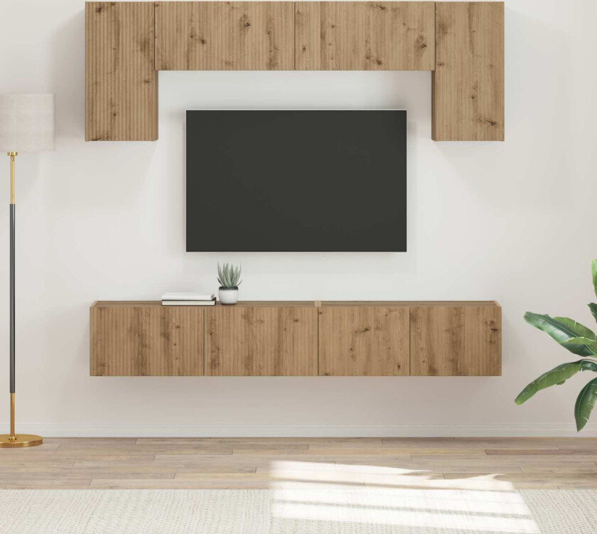 TV-benksett Veggmontert 5 pcs Betonggrå Konstruert tre