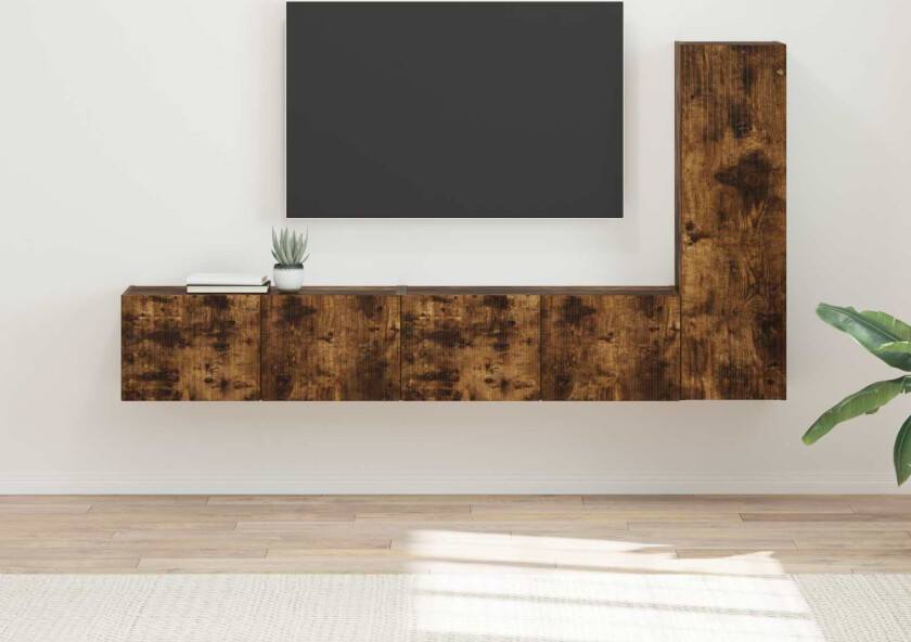 TV-benksett Veggmontert 2 pcs Røkt eik Konstruert tre