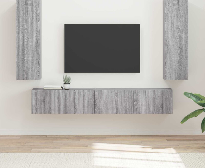 TV-benksett Veggmontert 3 pcs Grå Sonoma Konstruert tre