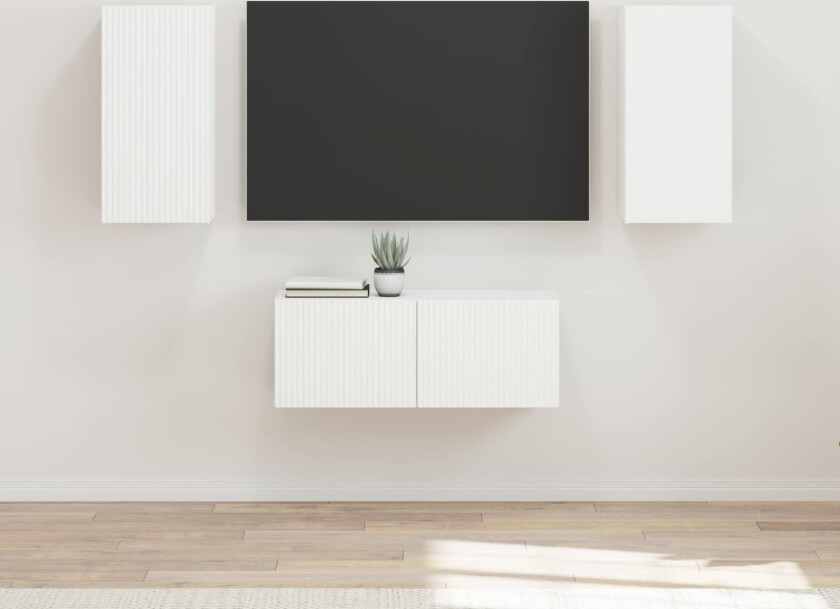 TV-benksett Veggmontert 6 pcs Hvit Konstruert tre