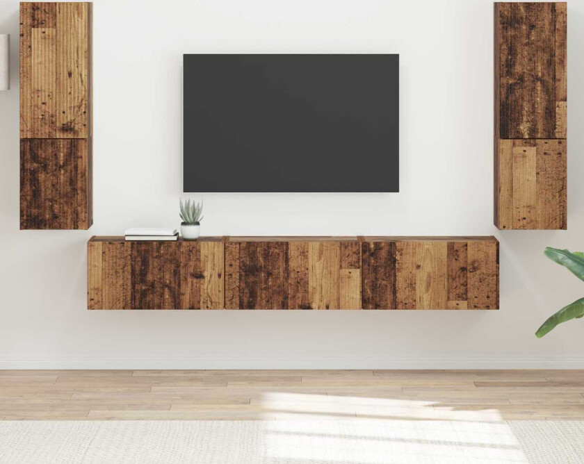TV-benksett Veggmontert 4 pcs Gammelt tre Konstruert tre