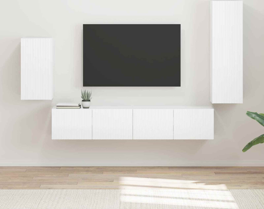 TV-benksett Veggmontert 3 pcs Høyglanset hvit Konstruert tre
