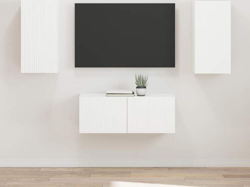 TV-benksett Veggmontert 2 pcs Hvit Konstruert tre