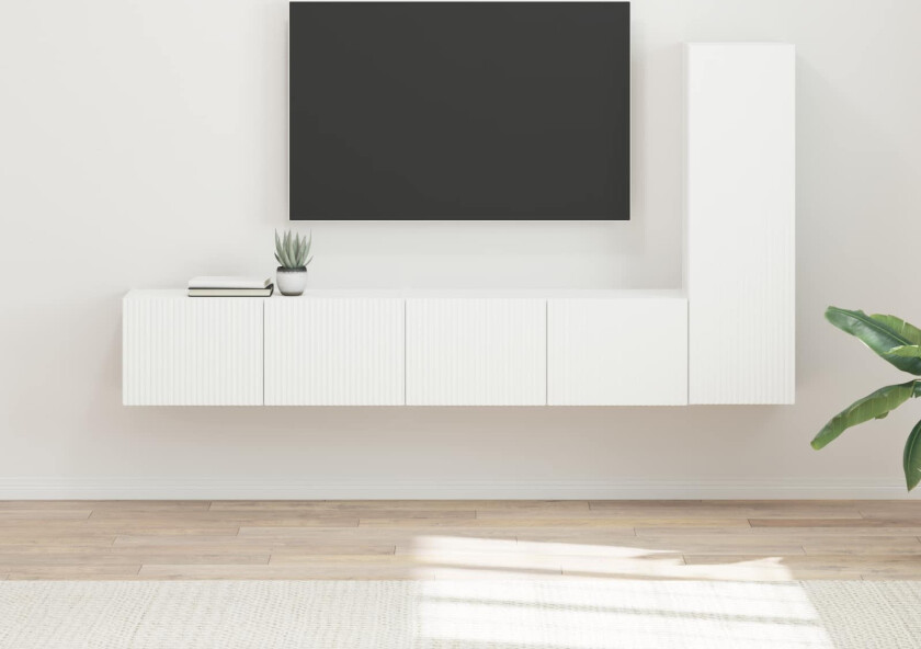 TV-benksett Veggmontert 2 pcs Hvit Konstruert tre