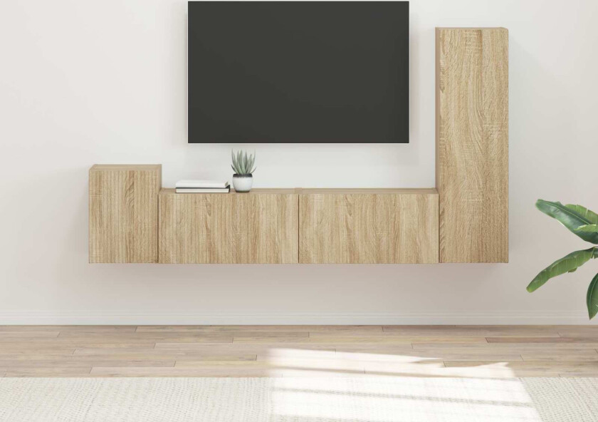 TV-benksett Veggmontert 4 pcs Sonoma eik Konstruert tre